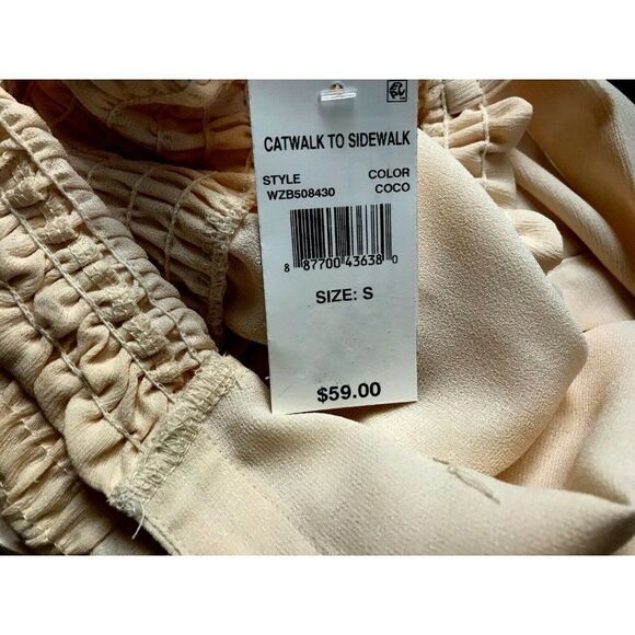 Pleione Catwalk to Sidewalk V-Neck Buttoned Blush Top Sz S Belted Smocked NEW - Picture 4 of 6